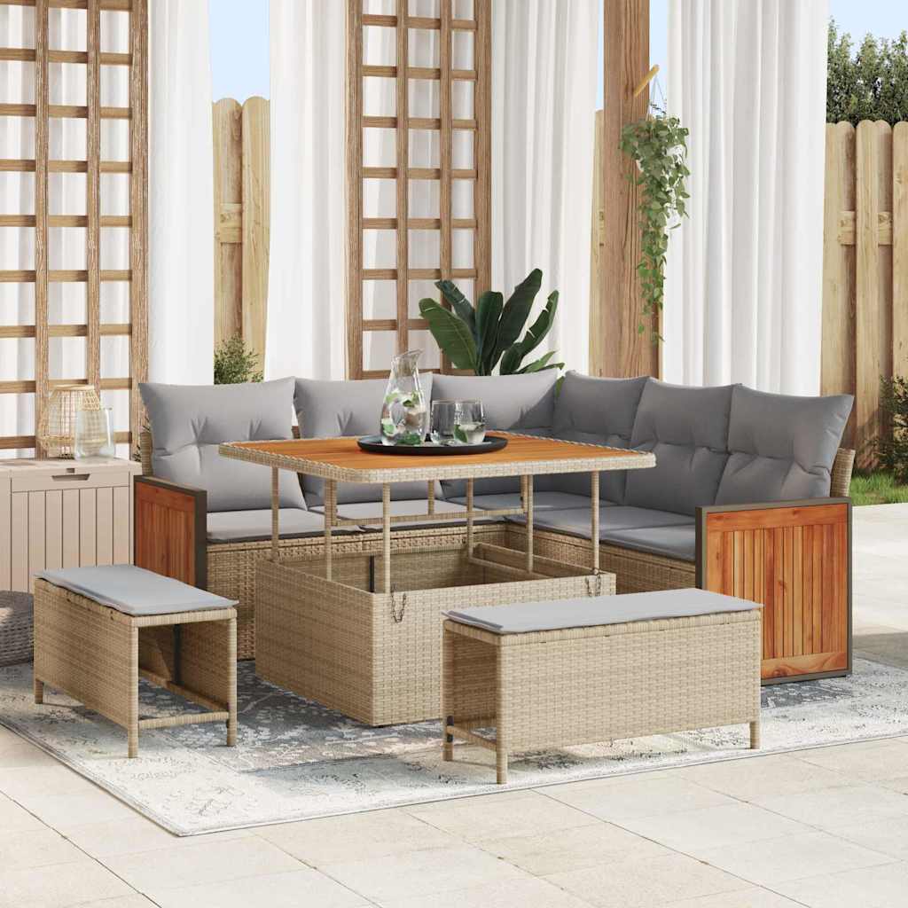 Gartensofa-set mit Kissen 8 pcs Beige und Hellgrau