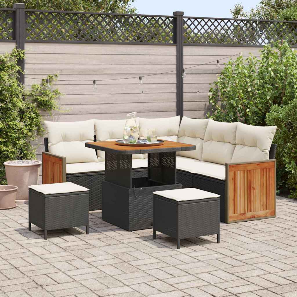 Gartensofa-set mit Kissen 8 pcs Schwarz und Creme