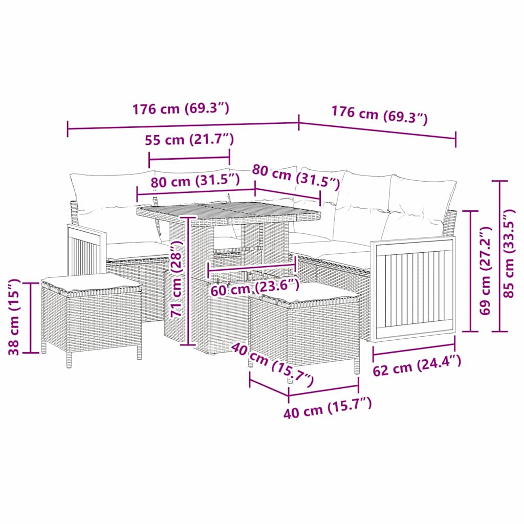 Gartensofa-set mit Kissen 8 pcs Grau