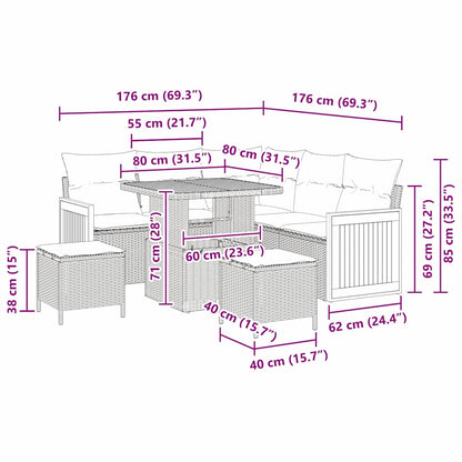 Gartensofa-set mit Kissen 8 pcs Grau
