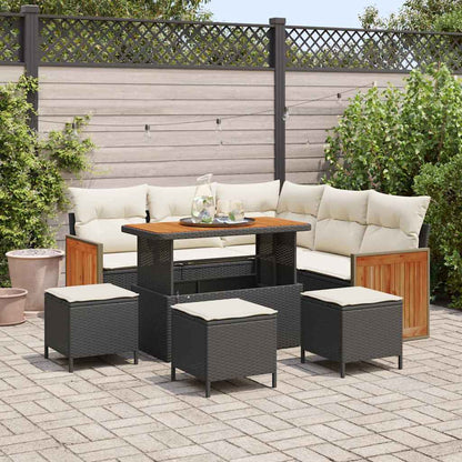 Gartensofa-set mit Kissen 9 pcs Schwarz und Creme
