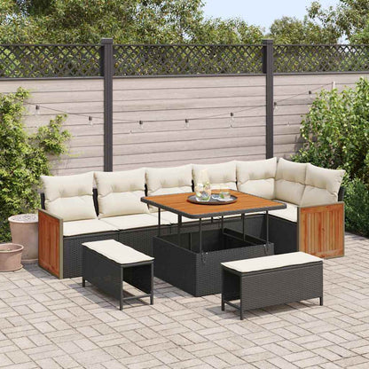 Gartensofa-set mit Kissen 9 pcs Schwarz und Creme