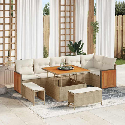 Gartensofa-set mit Kissen 9 pcs Beige und Creme
