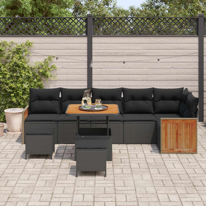 Gartensofa-set mit Kissen 9 pcs Schwarz