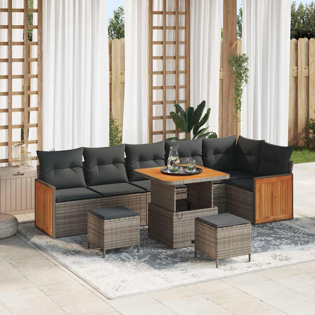 Gartensofa-set mit Kissen 9 pcs Grau