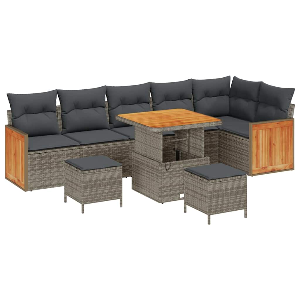 Gartensofa-set mit Kissen 9 pcs Grau