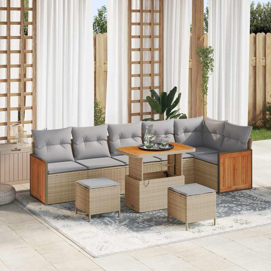 Gartensofa-set mit Kissen 9 pcs Beige und Hellgrau