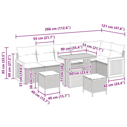 Gartensofa-set mit Kissen 9 pcs Grau