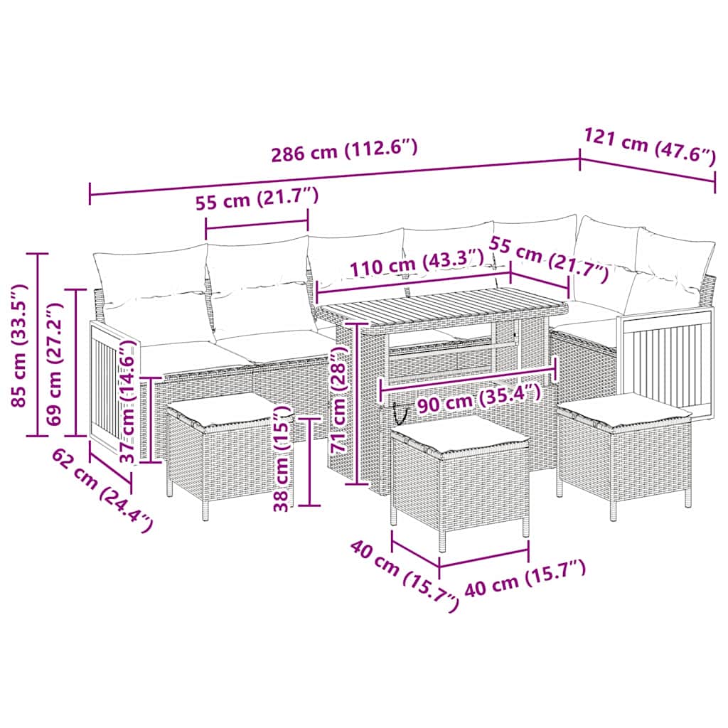 Gartensofa-set mit Kissen 10 pcs Grau