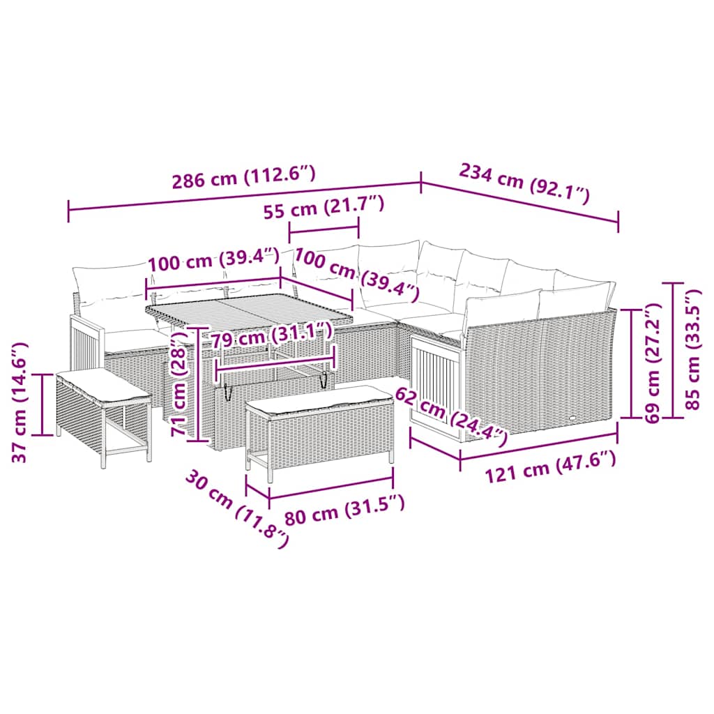 vidaXL Gartensofa-set mit Kissen 12 pcs Beige und Creme