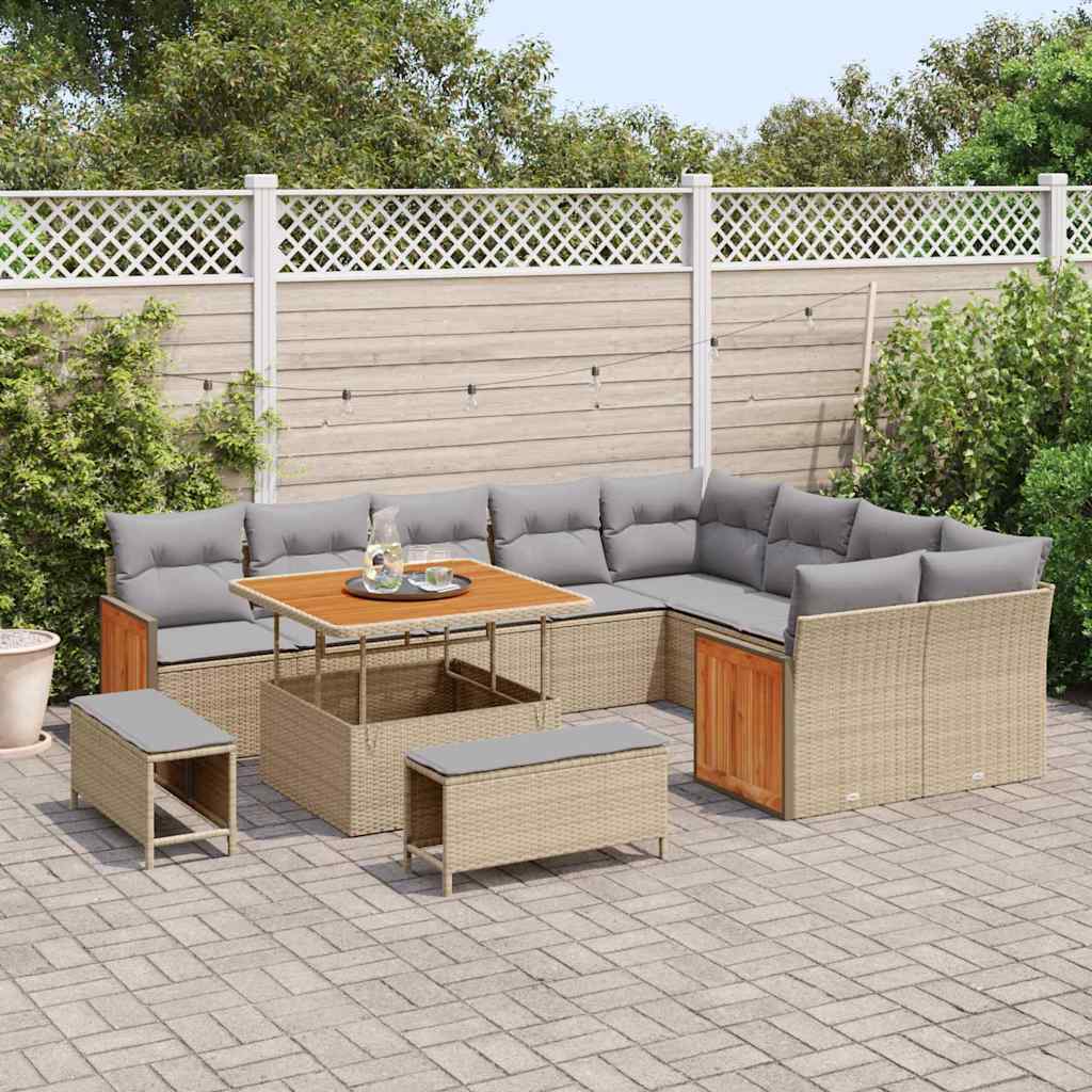 Gartensofa-set mit Kissen 12 pcs Beige und Hellgrau