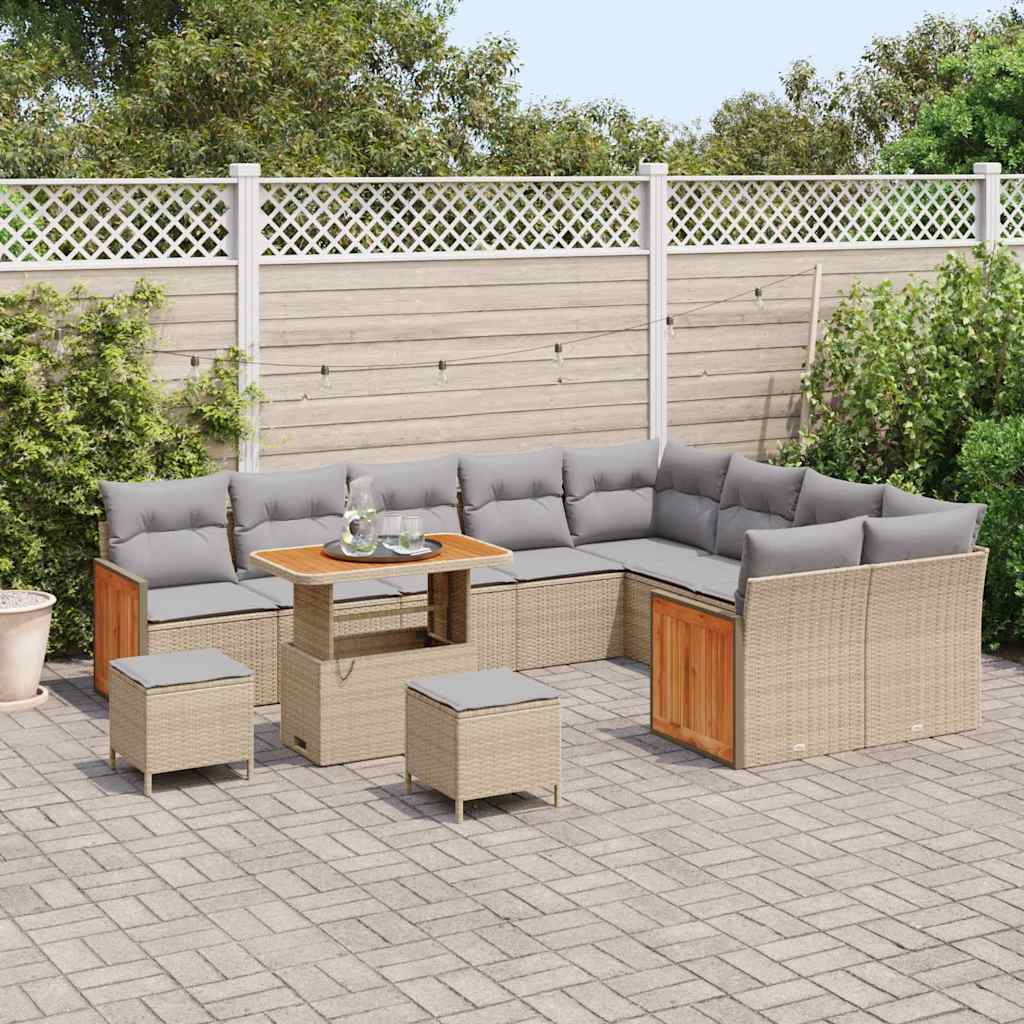 Gartensofa-set mit Kissen 12 pcs Beige und Hellgrau