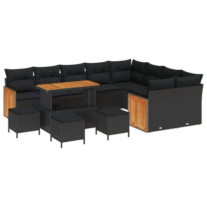Gartensofa-set mit Kissen 13 pcs Schwarz