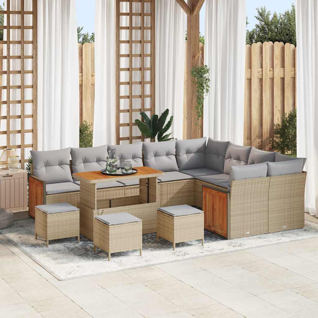 Gartensofa-set mit Kissen 13 pcs Beige und Hellgrau
