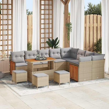 Gartensofa-set mit Kissen 13 pcs Beige und Hellgrau