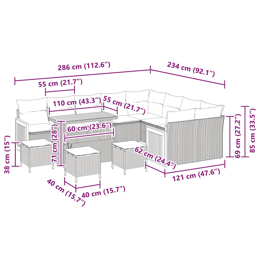 Gartensofa-set mit Kissen 13 pcs Grau