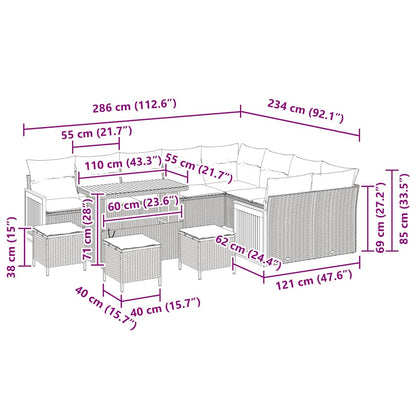 Gartensofa-set mit Kissen 13 pcs Grau