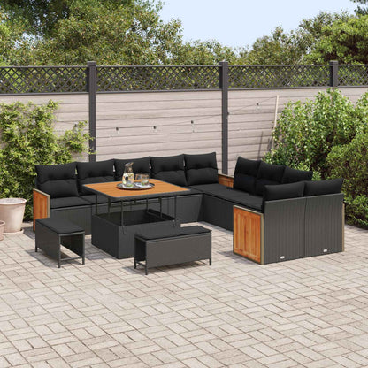Gartensofa-set mit Kissen 13 pcs Schwarz