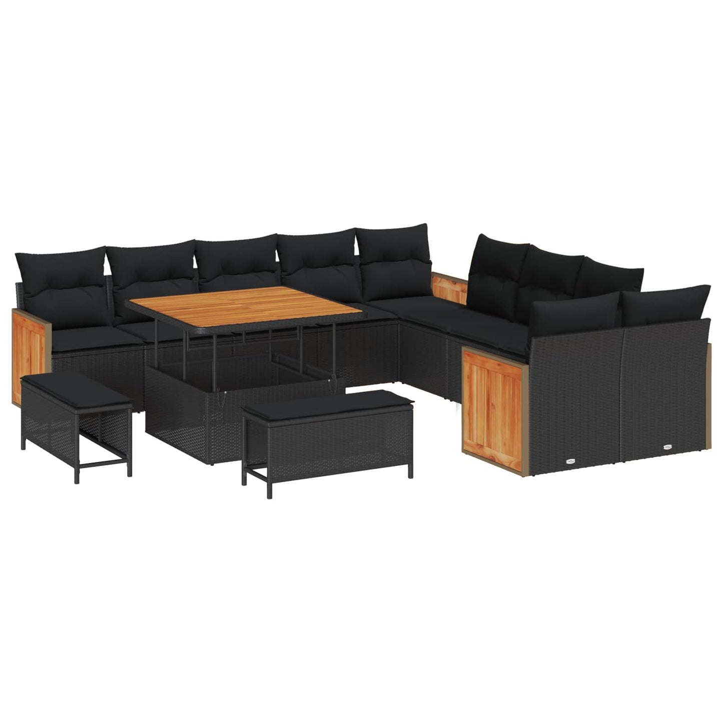 Gartensofa-set mit Kissen 13 pcs Schwarz