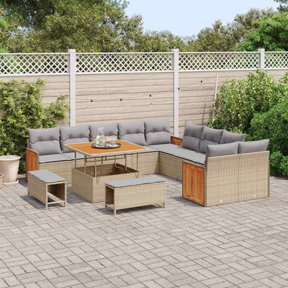 Gartensofa-set mit Kissen 13 pcs Beige und Hellgrau