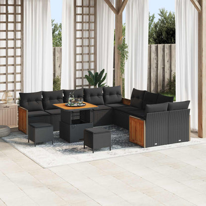 Gartensofa-set mit Kissen 13 pcs Schwarz
