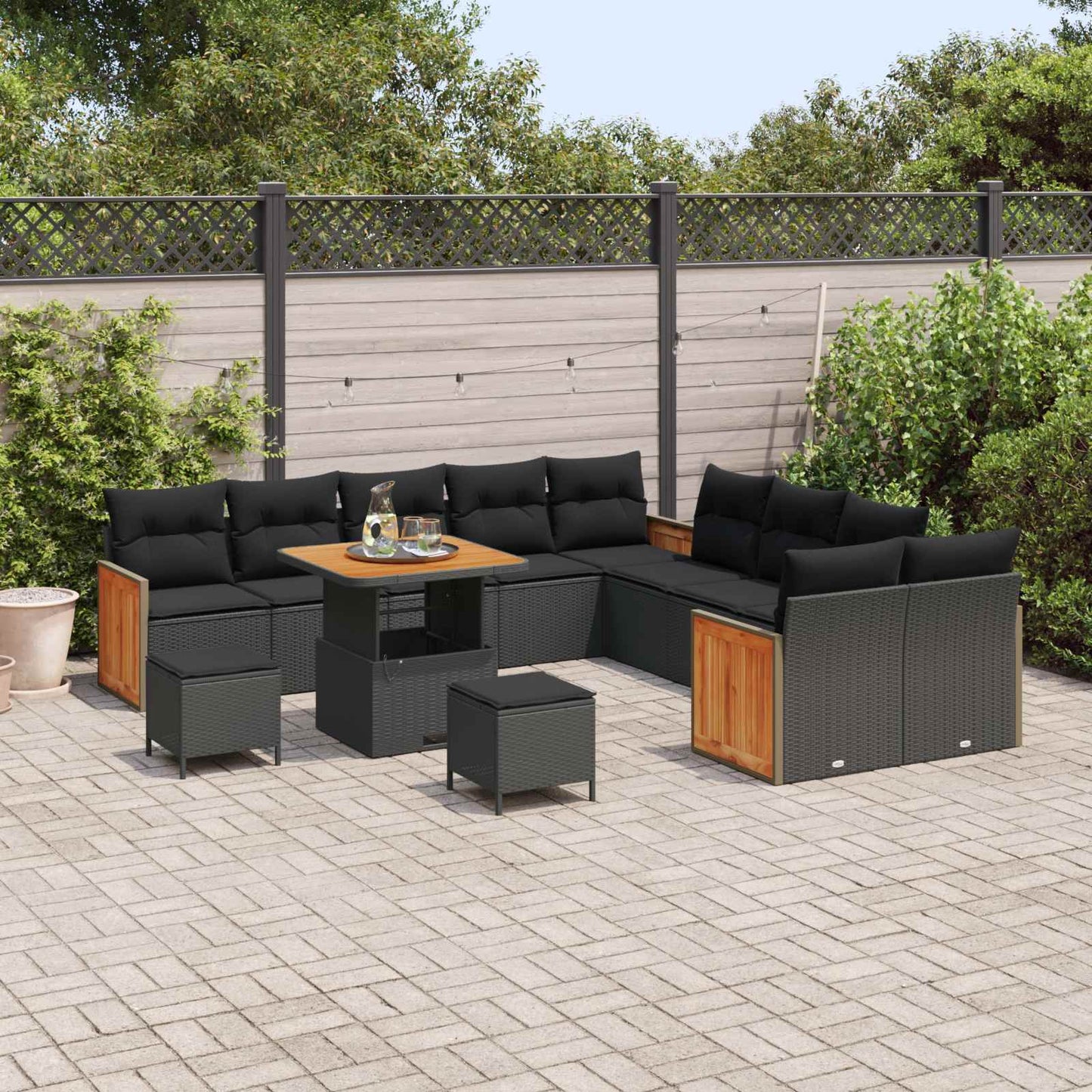 Gartensofa-set mit Kissen 13 pcs Schwarz