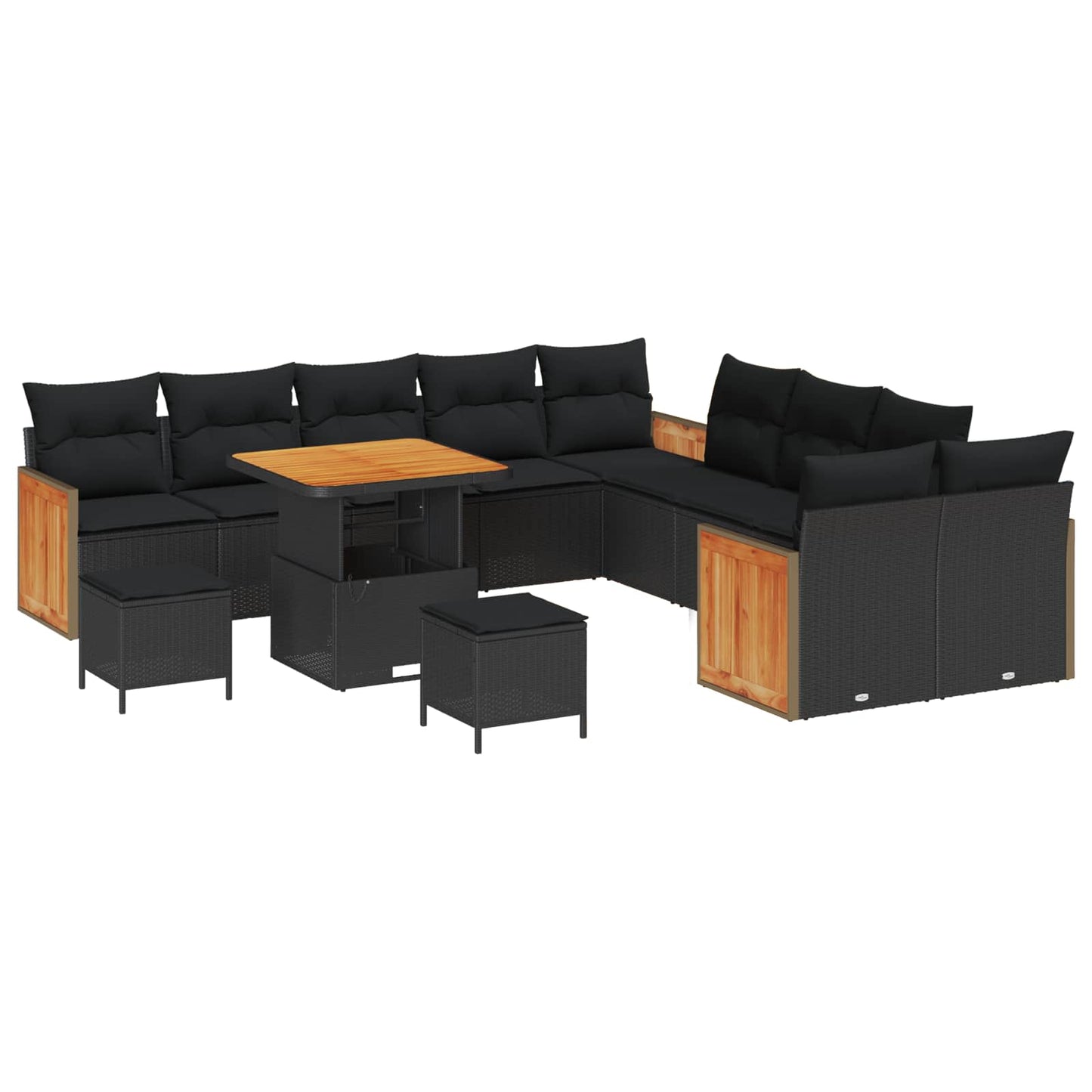 Gartensofa-set mit Kissen 13 pcs Schwarz