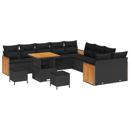 Gartensofa-set mit Kissen 13 pcs Schwarz