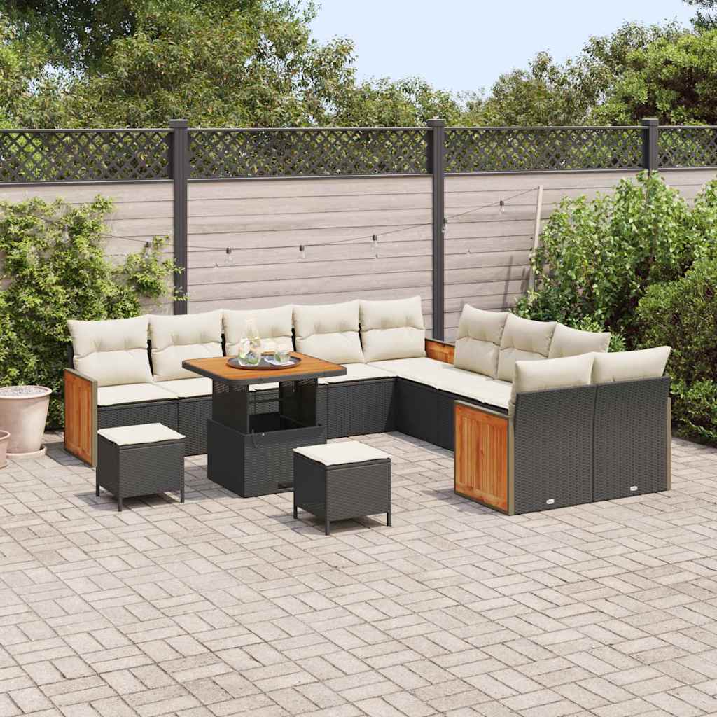 Gartensofa-set mit Kissen 13 pcs Schwarz und Creme