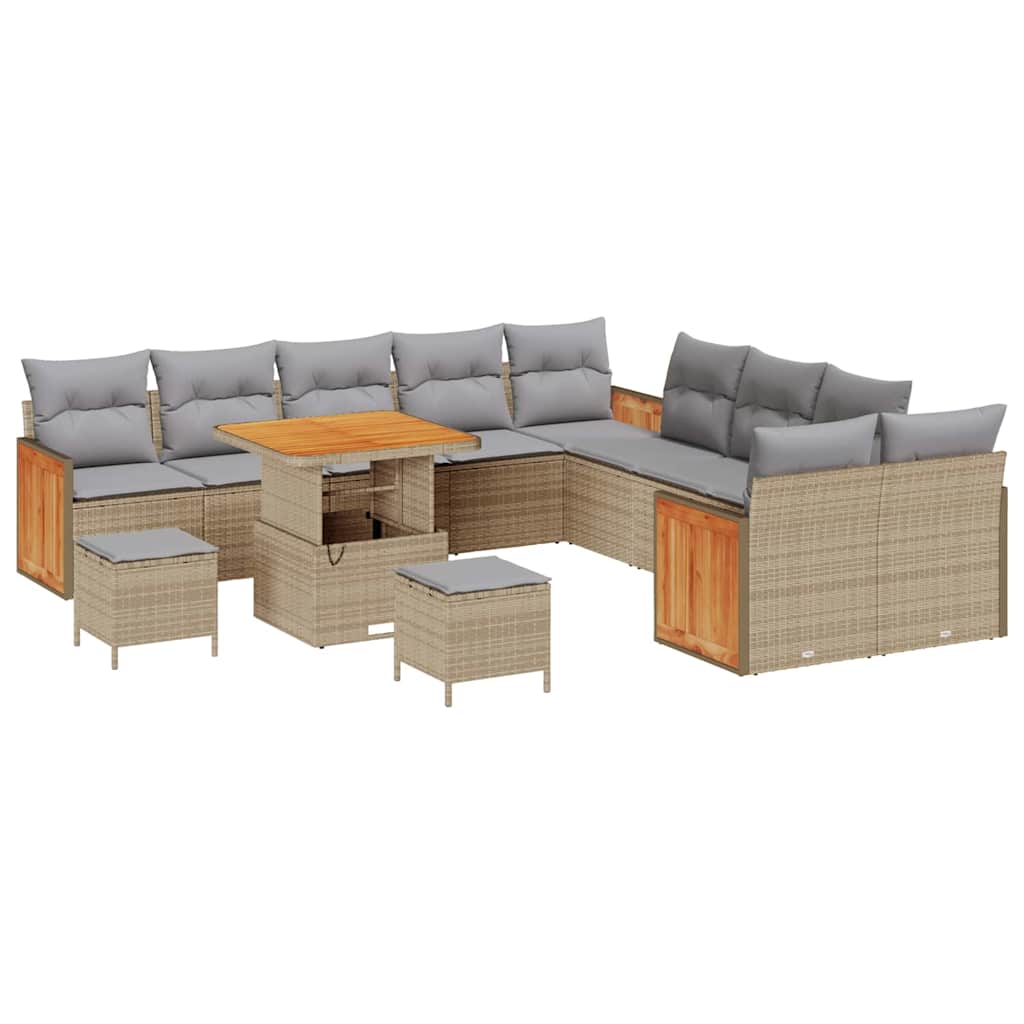Gartensofa-set mit Kissen 13 pcs Beige und Hellgrau