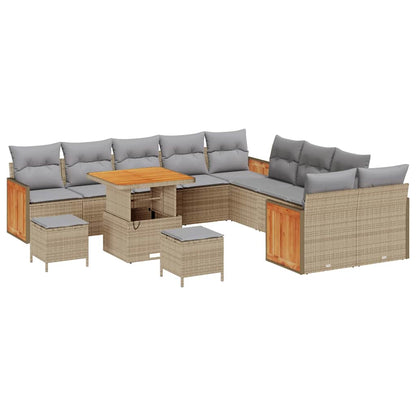 Gartensofa-set mit Kissen 13 pcs Beige und Hellgrau