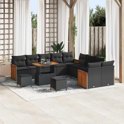 vidaXL Gartensofa-set mit Kissen 13 pcs Schwarz