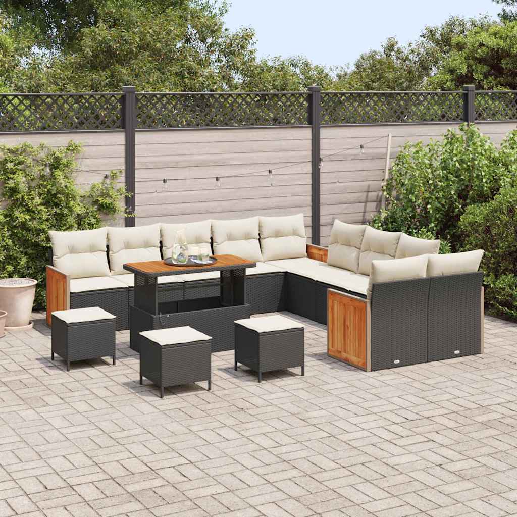 Gartensofa-set mit Kissen 14 pcs Schwarz und Creme