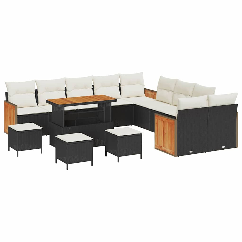Gartensofa-set mit Kissen 14 pcs Schwarz und Creme