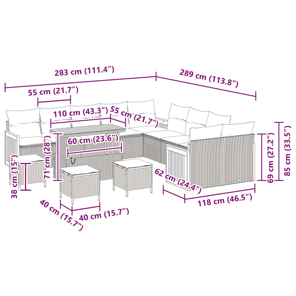 Gartensofa-set mit Kissen 14 pcs Beige und Creme