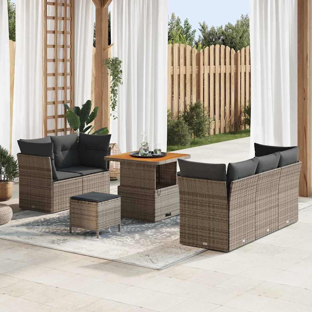 Garten-Sofa-Set mit Kissen mit Speicher 8 pcs Grau