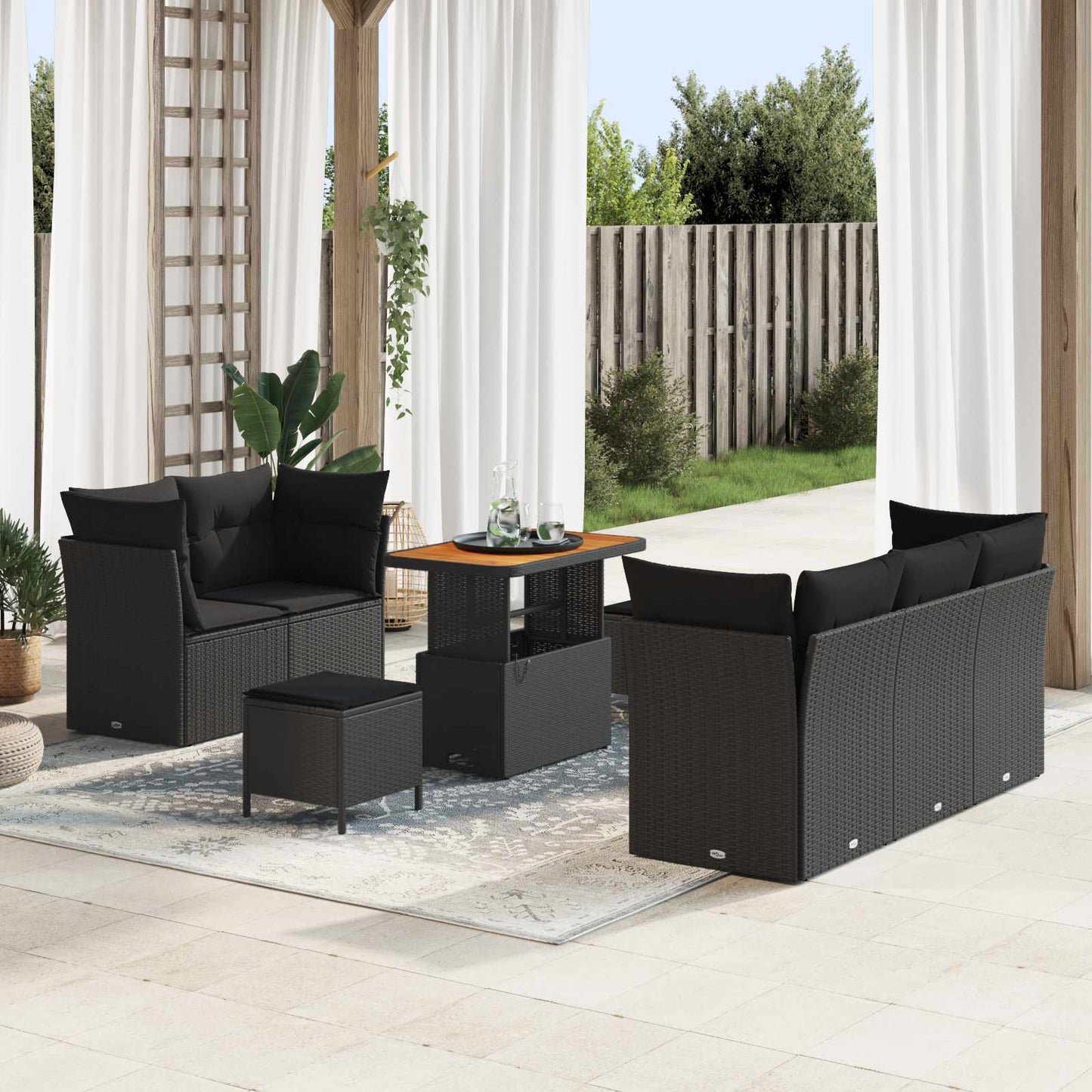 Garten-Sofa-Set mit Kissen mit Speicher 8 pcs Schwarz