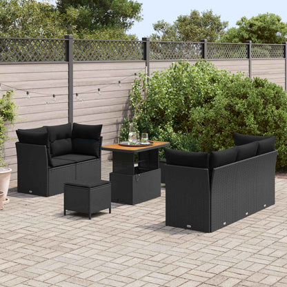 Garten-Sofa-Set mit Kissen mit Speicher 8 pcs Schwarz