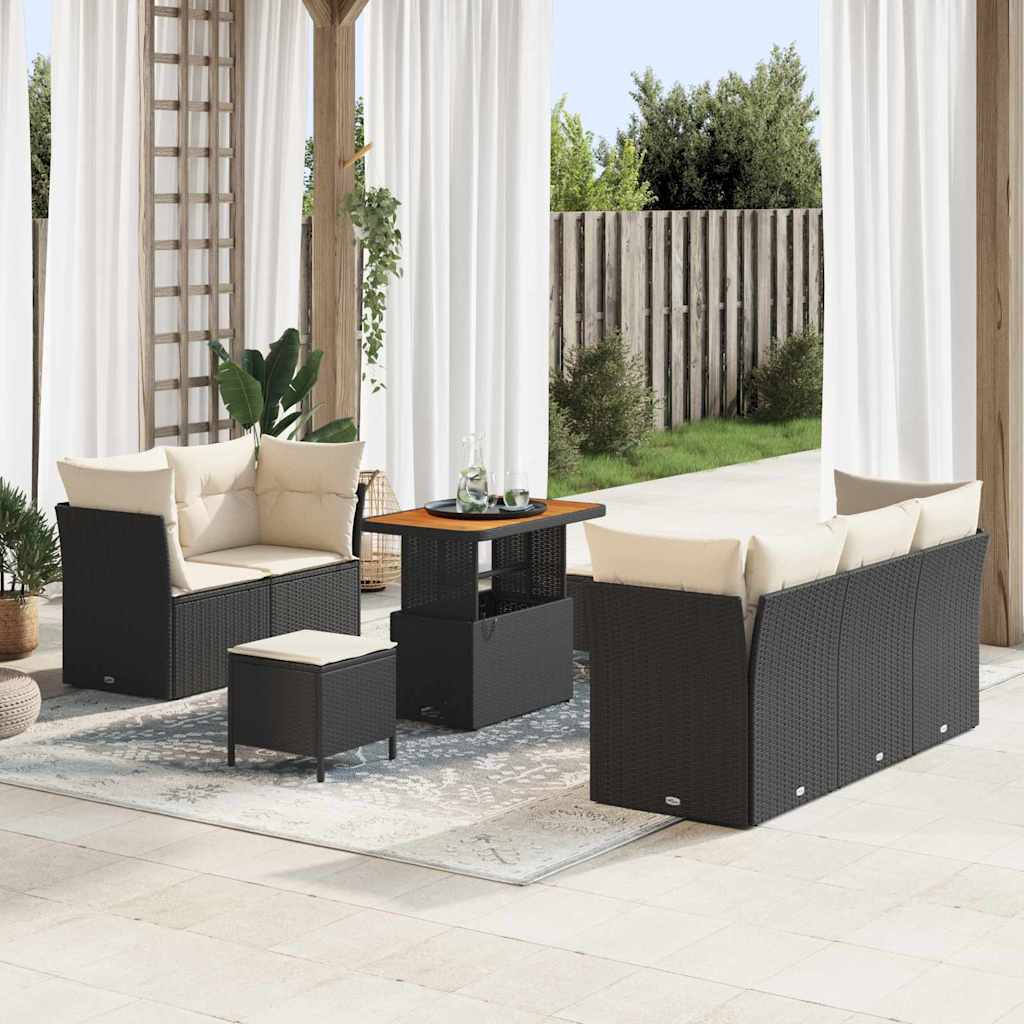 Garten-Sofa-Set mit Kissen mit Speicher 8 pcs Schwarz und Creme