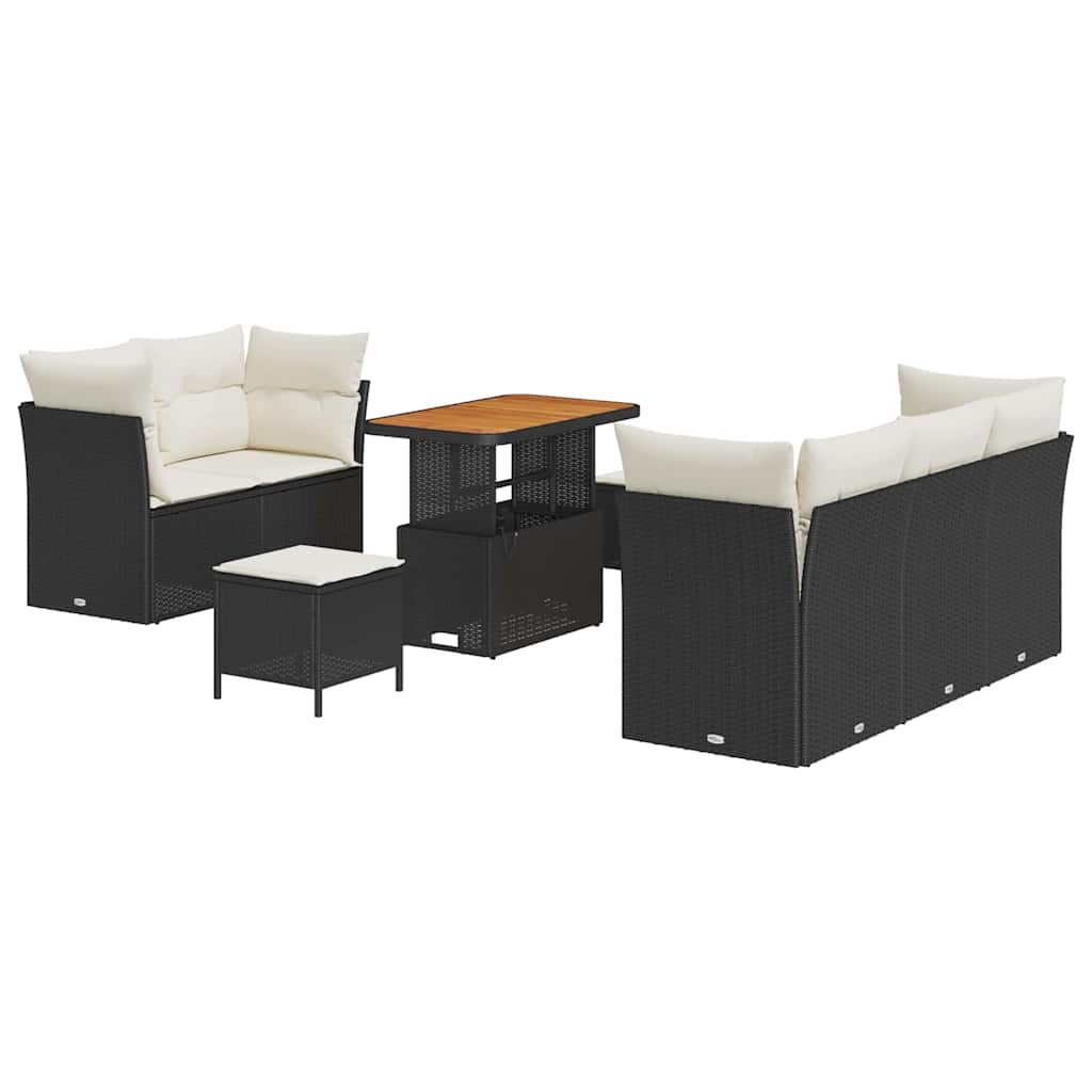 Garten-Sofa-Set mit Kissen mit Speicher 8 pcs Schwarz und Creme