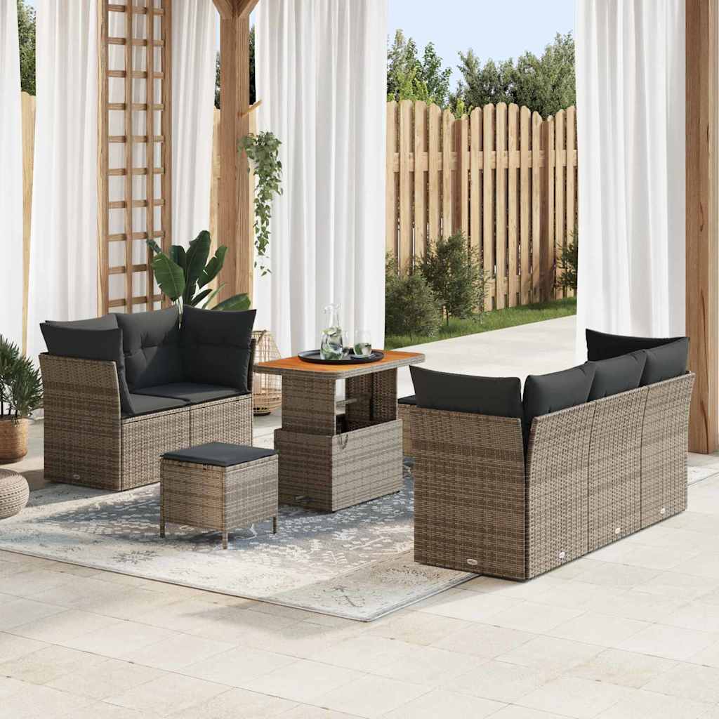 Garten-Sofa-Set mit Kissen mit Speicher 8 pcs Grau
