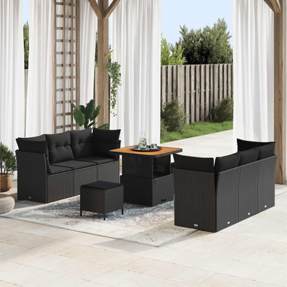 Gartensofa-set mit Kissen 9 pcs Schwarz Poly-Rattan