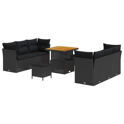 Gartensofa-set mit Kissen 9 pcs Schwarz Poly-Rattan