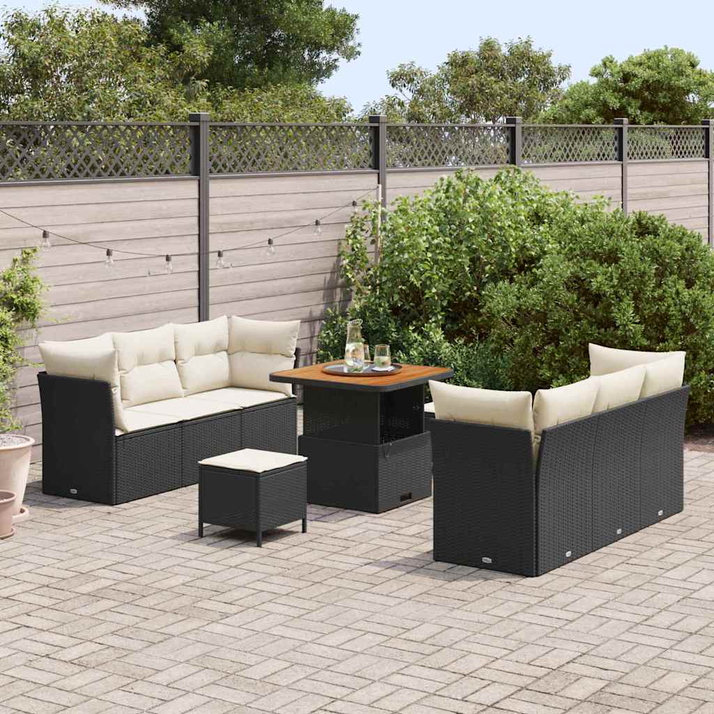 vidaXL Gartensofa-set mit Kissen 9 pcs Schwarz und Creme Poly-Rattan