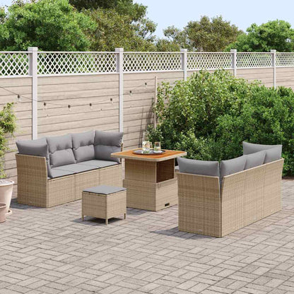 Gartensofa-set mit Kissen 9 pcs Beige und Hellgrau Poly-Rattan