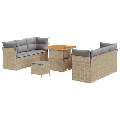 Gartensofa-set mit Kissen 9 pcs Beige und Hellgrau Poly-Rattan