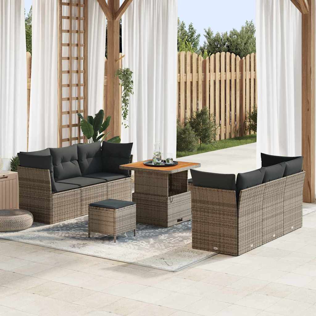 vidaXL Salon de jardin avec coussins 9 pcs Gris Résine tressée
