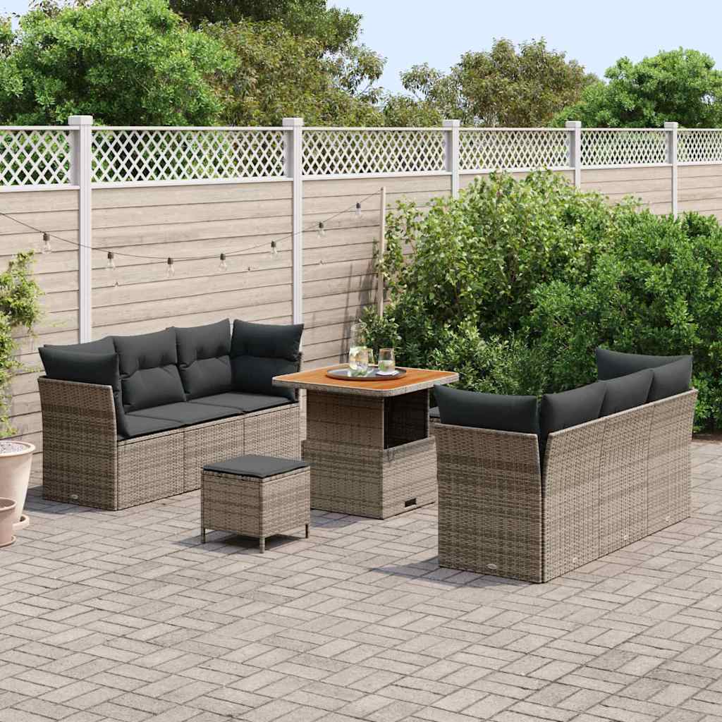 vidaXL Salon de jardin avec coussins 9 pcs Gris Résine tressée