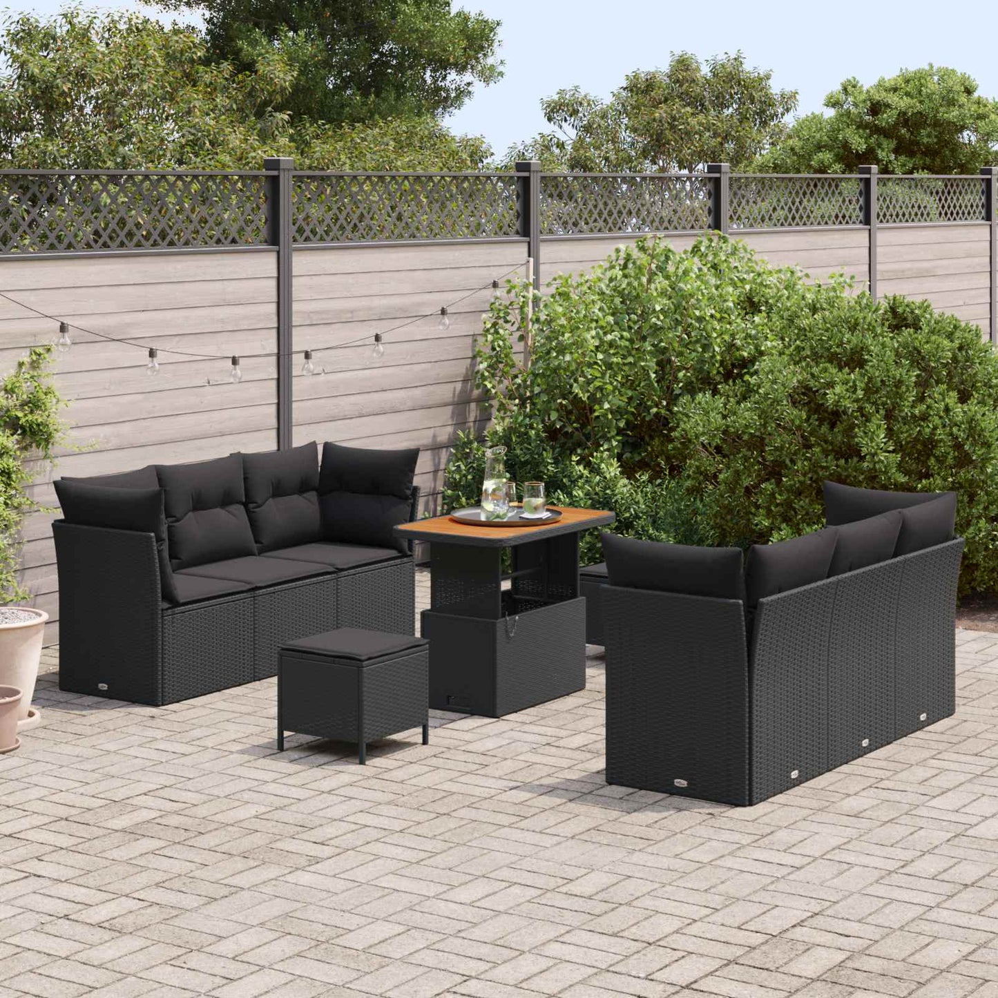 Gartensofa-set mit Kissen 9 pcs Schwarz Poly-Rattan