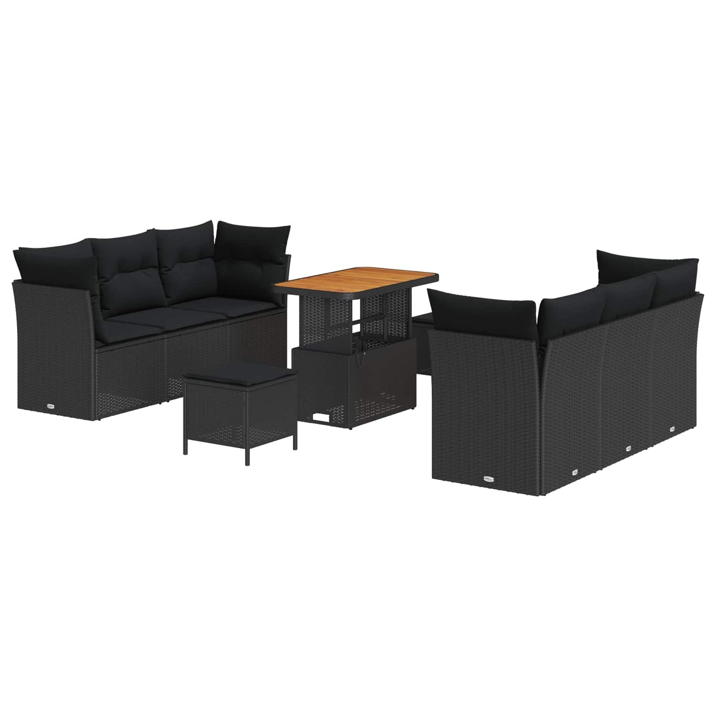Gartensofa-set mit Kissen 9 pcs Schwarz Poly-Rattan